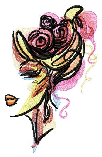 Hairstyle with roses machine embroidery design