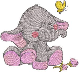 Elephant's touching acquaintance with butterfly embroidery design