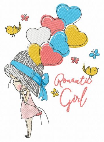 Romantic girl machine embroidery design