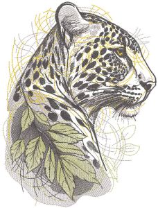 Jaguar branch sketch embroidery design