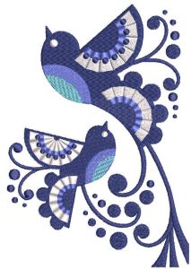 Desenho de bordado de dois pássaros étnicos