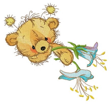Teddy bear with bluebell machine embroidery design