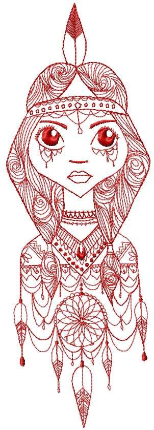 Indian woman redwork embroidery design