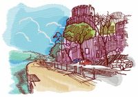 Castle near sea embroidery design