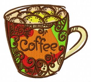 Decorated coffee cup embroidery design