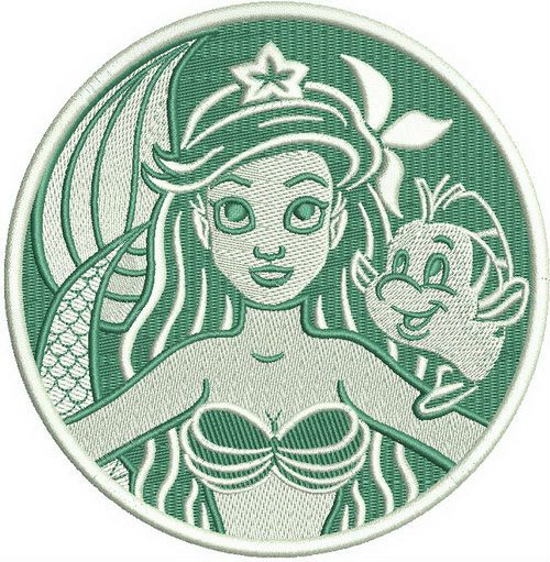 Ariel and Flounder badge machine embroidery design