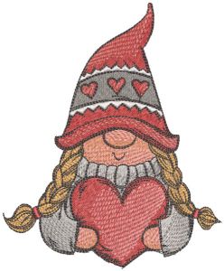 Romantic gnome with heart embroidery design