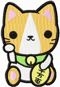 Maneki Neko lucky kitty embroidery design