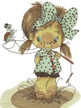 Cute little fisher girl embroidery design