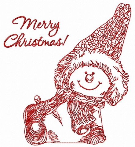 Happy snowman in knitted hat machine embroidery design