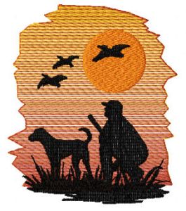 Hunter and dog embroidery design