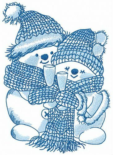 Couple of snowmen machine embroidery design