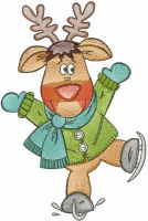 Deer ice skating embroidery design