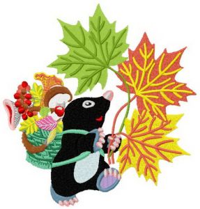 Mole in autumn forest embroidery design