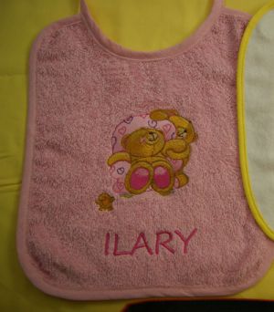Baby bib with forever friends embroidered