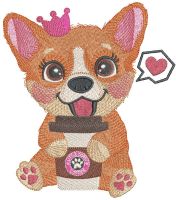 Princess Corgi like coffee embroidery design