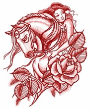 Sad horse with horsewoman embroidery design