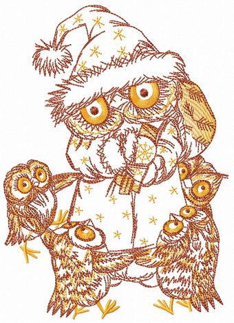 Owl Santa machine embroidery design