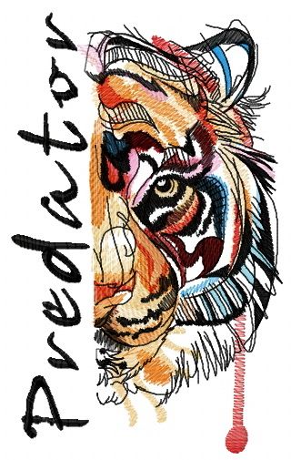 Bloody tiger muzzle predator machine embroidery design