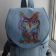 Owl in color embroidered on jeans bag