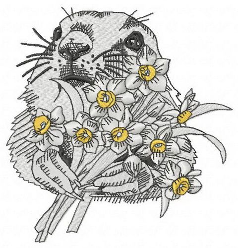 Gopher with daffodils machine embroidery design