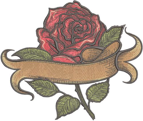 Red rose with banner embroidery design
