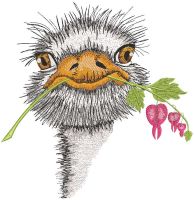 Ostrich with flower embroidery design