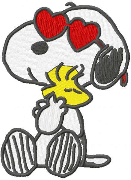 Snoopy loving woodstock embroidery design