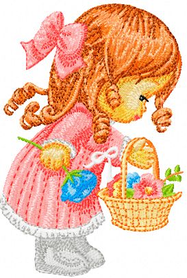 Little Cute Girl with a Basket of Flowers machine embroidery design
