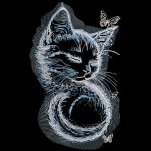 Sleeping kitty black background embroidery design