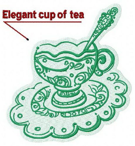 Elegant cup of tea machine embroidery design      