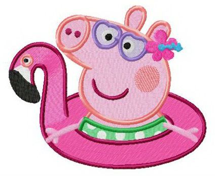 Flamingo swim tube for Peppa Pig machine embroidery design
