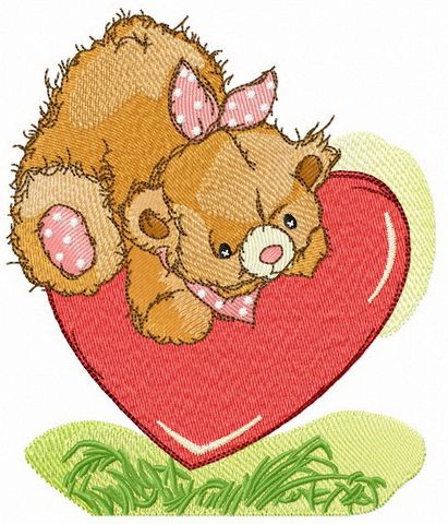 Cute bear on meadow machine embroidery design