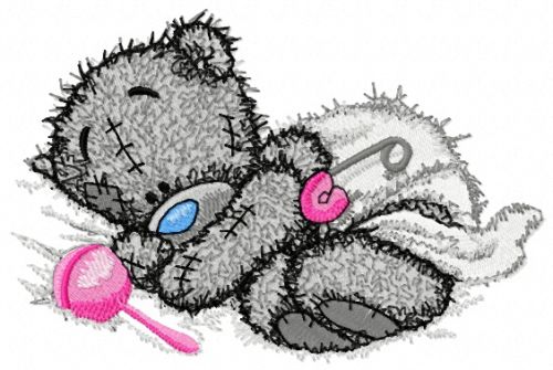 Teddy bear with rattle machine embroidery design