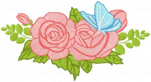 Two roses and butterfly embroidery design