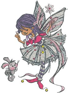 Young fairy with bunny embroidery design