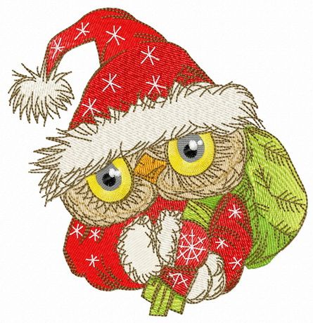  Owl in Santa hat with presents machine embroidery design