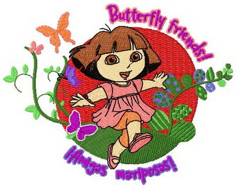 Dora butterfly friends machine embroidery design
