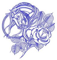 Sad horse and rose embroidery design