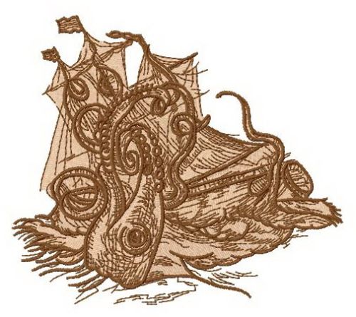 Octopus attack machine embroidery design