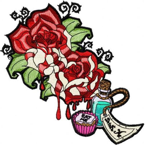Tattoo roses with drink embroidery design