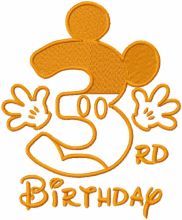 Third birthday mickey one colored embroidery design