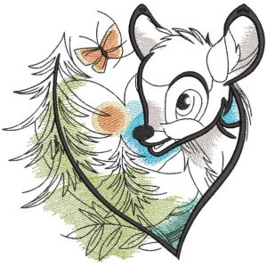 Bambi forest heart embroidery design