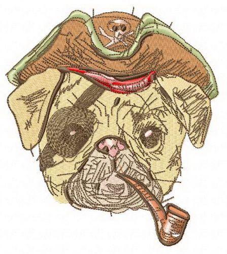 Pirate pug-dog 3 machine embroidery design