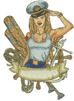 Sexy girl ship captain embroidery design