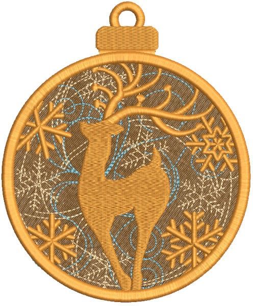 Christmas decoration gold deer and snowflakes embroidery design