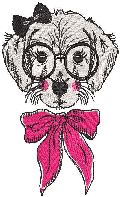 Dog girl with glasses embroidery design