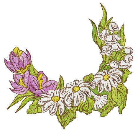 Crocuses, chamomiles and lilies of the valley machine embroidery design