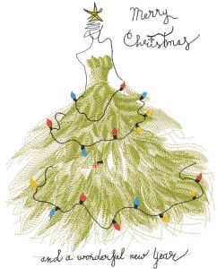 Christmas tree lady embroidery design