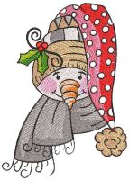 Vintage snowman with scarf, santa hat embroidery design